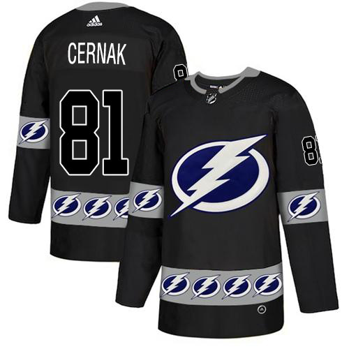 Adidas Tampa Bay Lightning Men #81 Erik Cernak Black Authentic Team Logo Fashion Stitched NHL Jersey